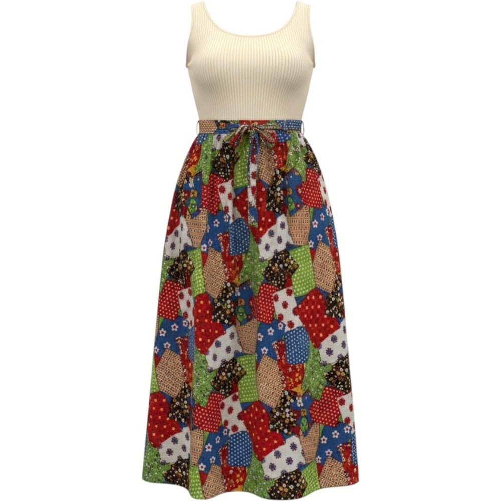 Vintage Chas Lewis 70s Patchwork Sleeveless Maxi Dress SMALL Boho Folk Kitschy
